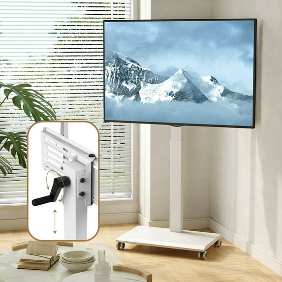 FITUEYES Rolling TV Stand with Stepless Lift for 32-75 Inch TVs, Height Adjustable and Swivel and Tilt, Hold up to 88 lbs,White