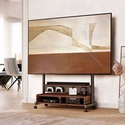 FITUEYES Rolling TV Stand with Wheels, Mount for 70 100 inch TVs, Two Wooden Storage Shelves, Walnut Finish