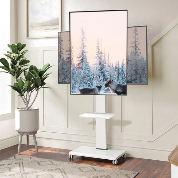 FITUEYES Rolling TV Stand with Wheels for 32''- 70'' TV ,White