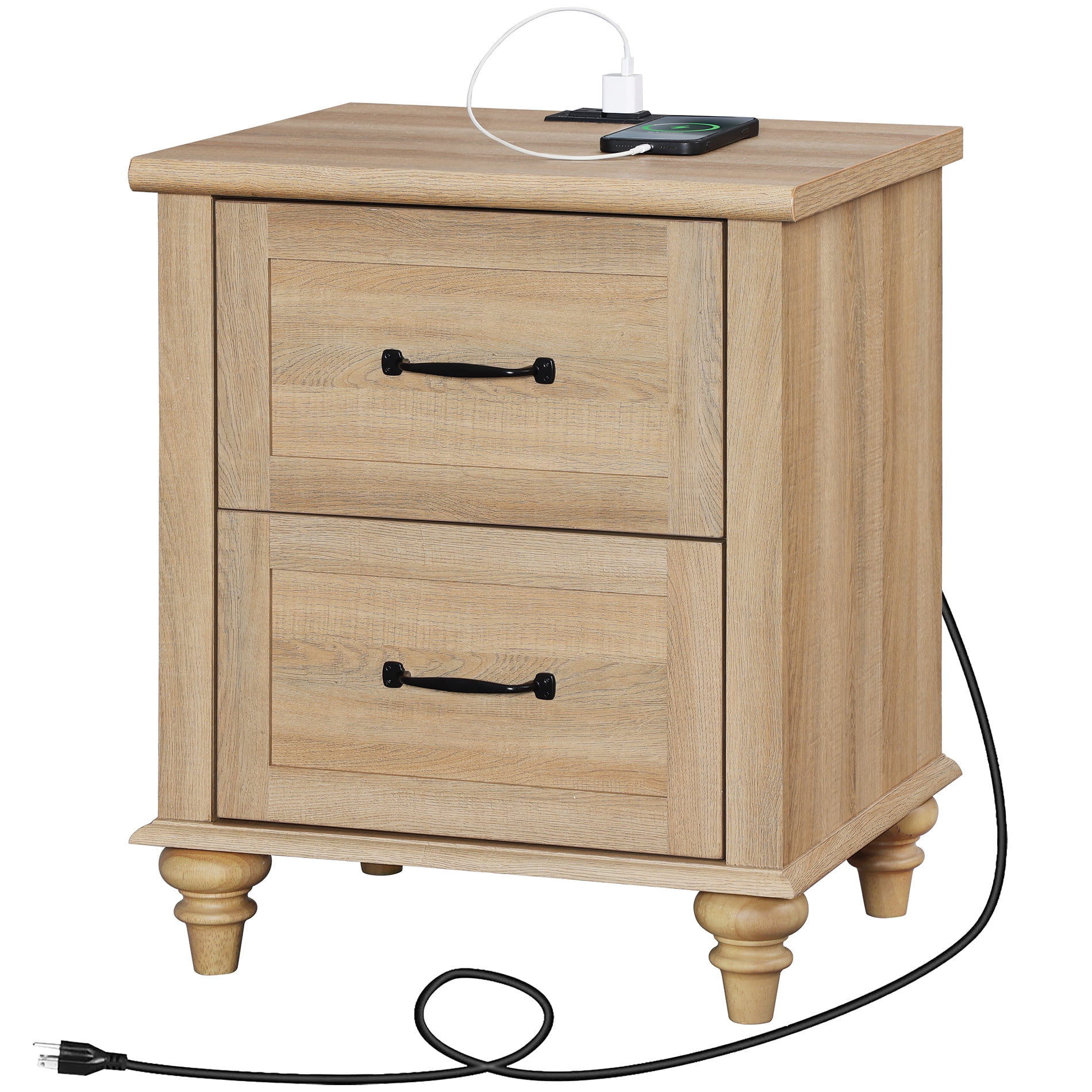 FITUEYES Rustic/Lodge Storage Medium Density Fiberboard Rectangle End Table, Oak