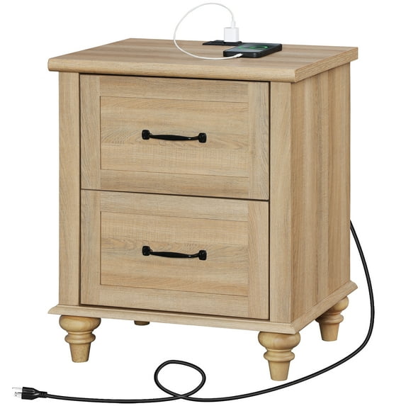 FITUEYES Rustic/Lodge Storage Medium Density Fiberboard Rectangle End Table, Oak