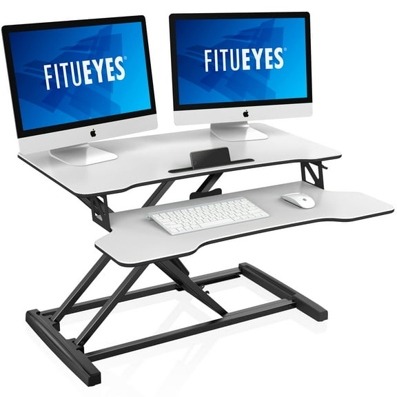 FITUEYES Standing Desk Converter 32inch Stand Up Desk Tabletop Workstation for Dual Monitor Riser SD308003WW-T