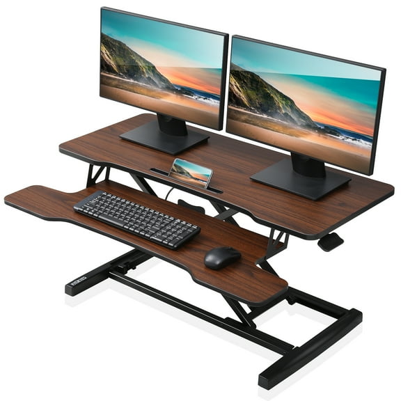 FITUEYES Standing Desk Converter 36inch Stand Up Desk Tabletop Workstation for Dual Monitor Riser SD309102WE-T