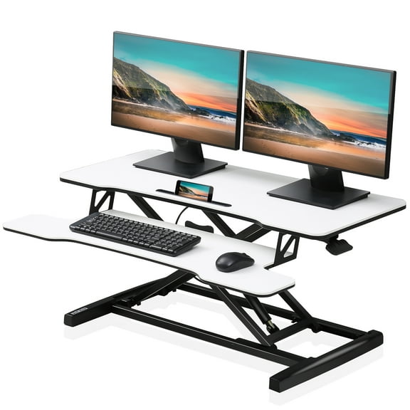 FITUEYES Standing Desk Converter 36inch Stand Up Desk Tabletop Workstation for Dual Monitor Riser SD309103WW-T