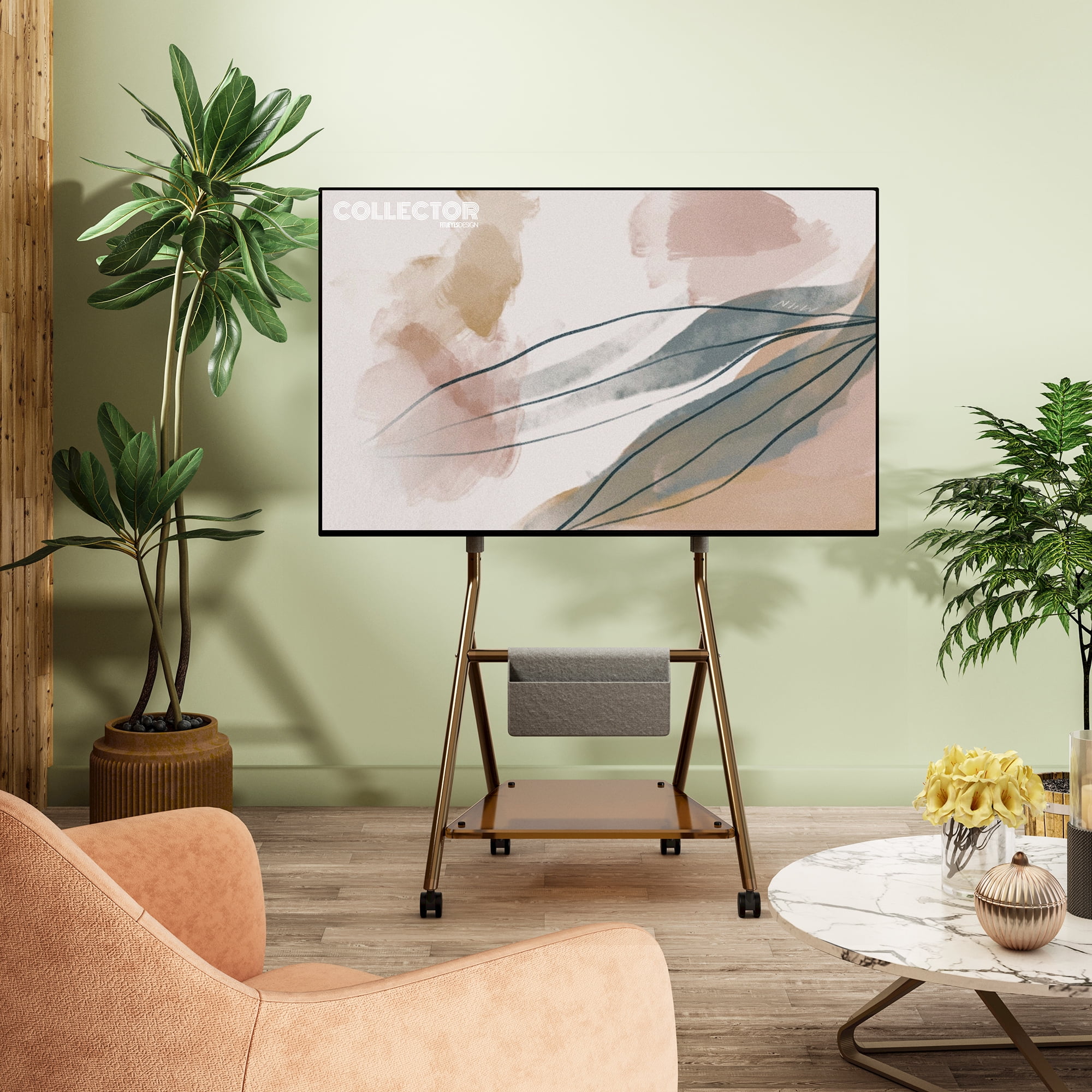 FITUEYES Storage Rolling TV Cart Height Adjustable Corner TV Stand Mount for TVs Up to 65 Inch