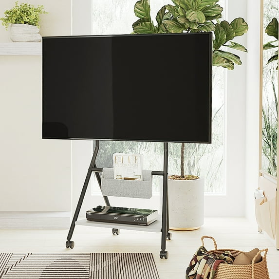 FITUEYES Storage Rolling TV Cart Height Adjustable Corner TV Stand Mount for TVs Up to 65 Inch