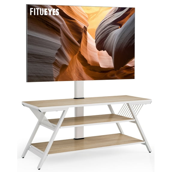 FITUEYES TV Stand with Mount White for 32-65 Inch TVs Floor TV Stand Height Adjustable Wood Shelf Open Storage VESA 600x400mm