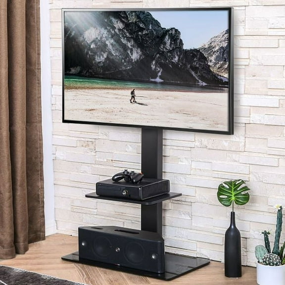 FITUEYES Tall Floor TV Stand with Swivel Mount, Corner TV Stand for 32 to 65 inch, Fit Samsung Vizio TCL LED LCD Flat Screen TVs, Height Adjustable Black TV Mount for Small Room, TT207001MB-1