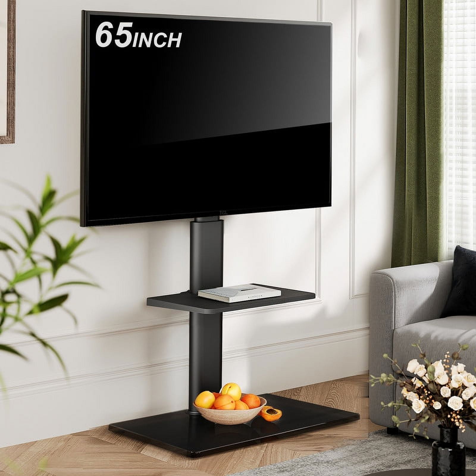 FITUEYES Tempered Glass Base Floor TV Stand 3265 Inch, Height