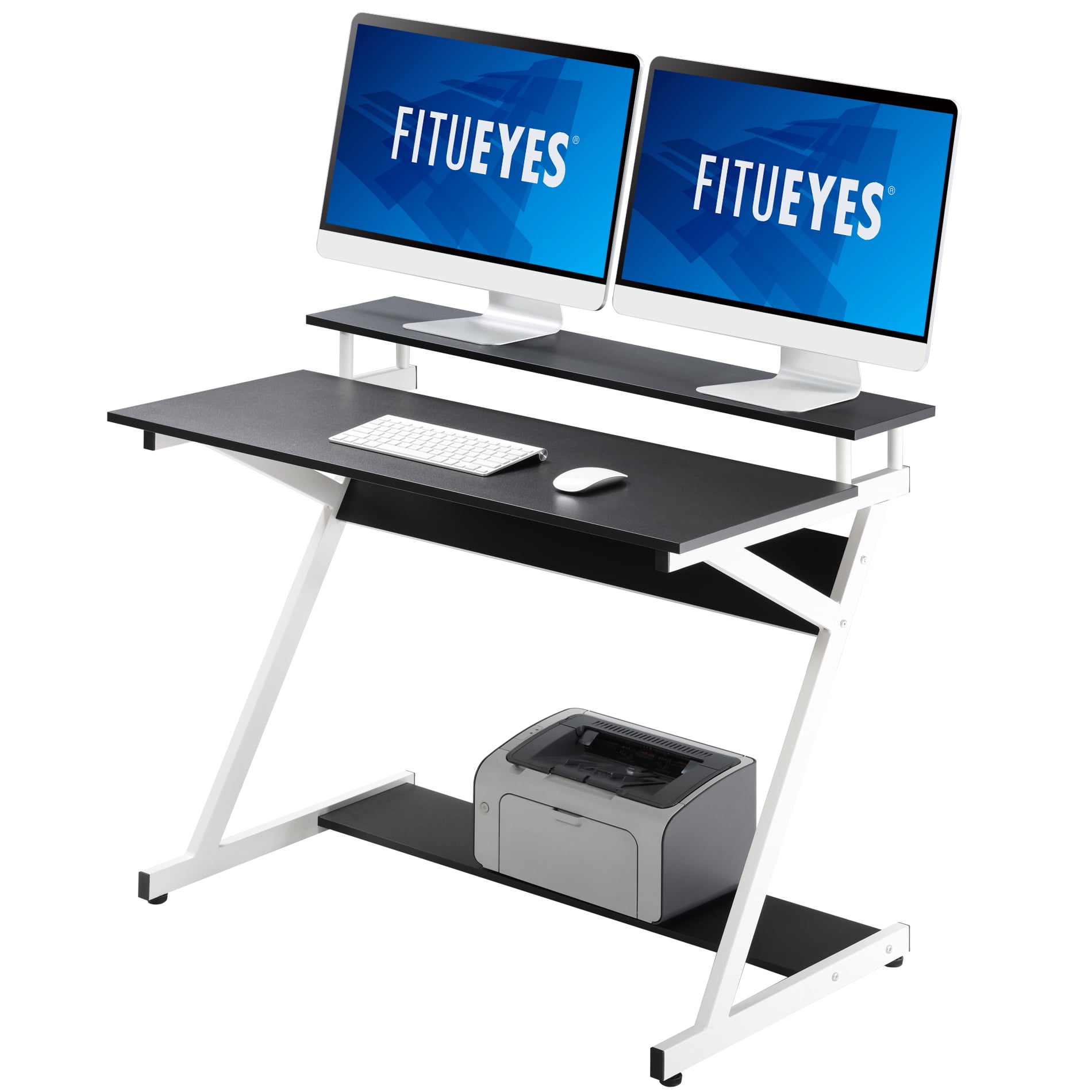 Fitueyes Computer Desk for Small Spaces, Small Desk with Monitor Shelf & Save Space,White