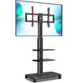 thumbnail image 1 of FITUEYES Universal Floor TV Stand Cart with Wheels, Swivel Mobile TV Cart with Height Adjustable shelves for 32-65 Inch LCD LED Flat Curved Screen TVs, Cable Management, VESA 600x400mm, Black, 1 of 9
