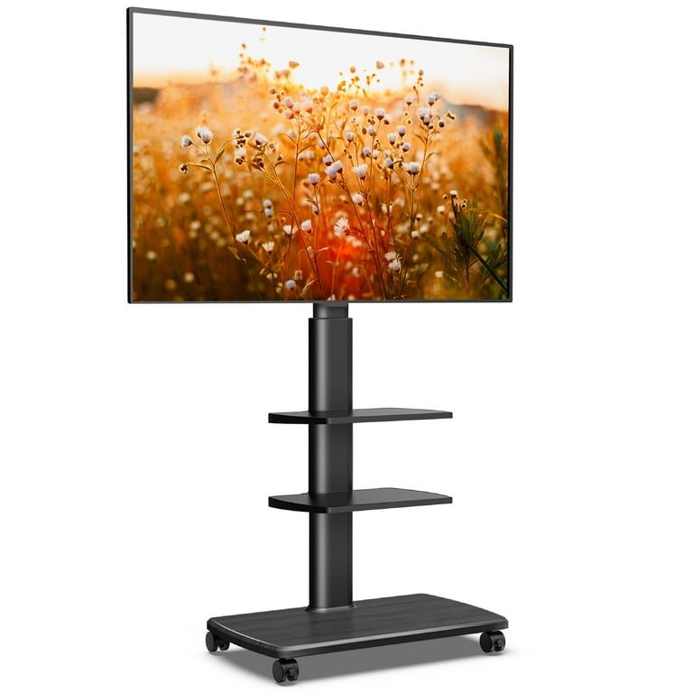 FITUEYES Universal Mobile TV Cart with Swivel Mount Rolling TV Stand for 32 65 Inch TVs Wood Base Lockable Wheels