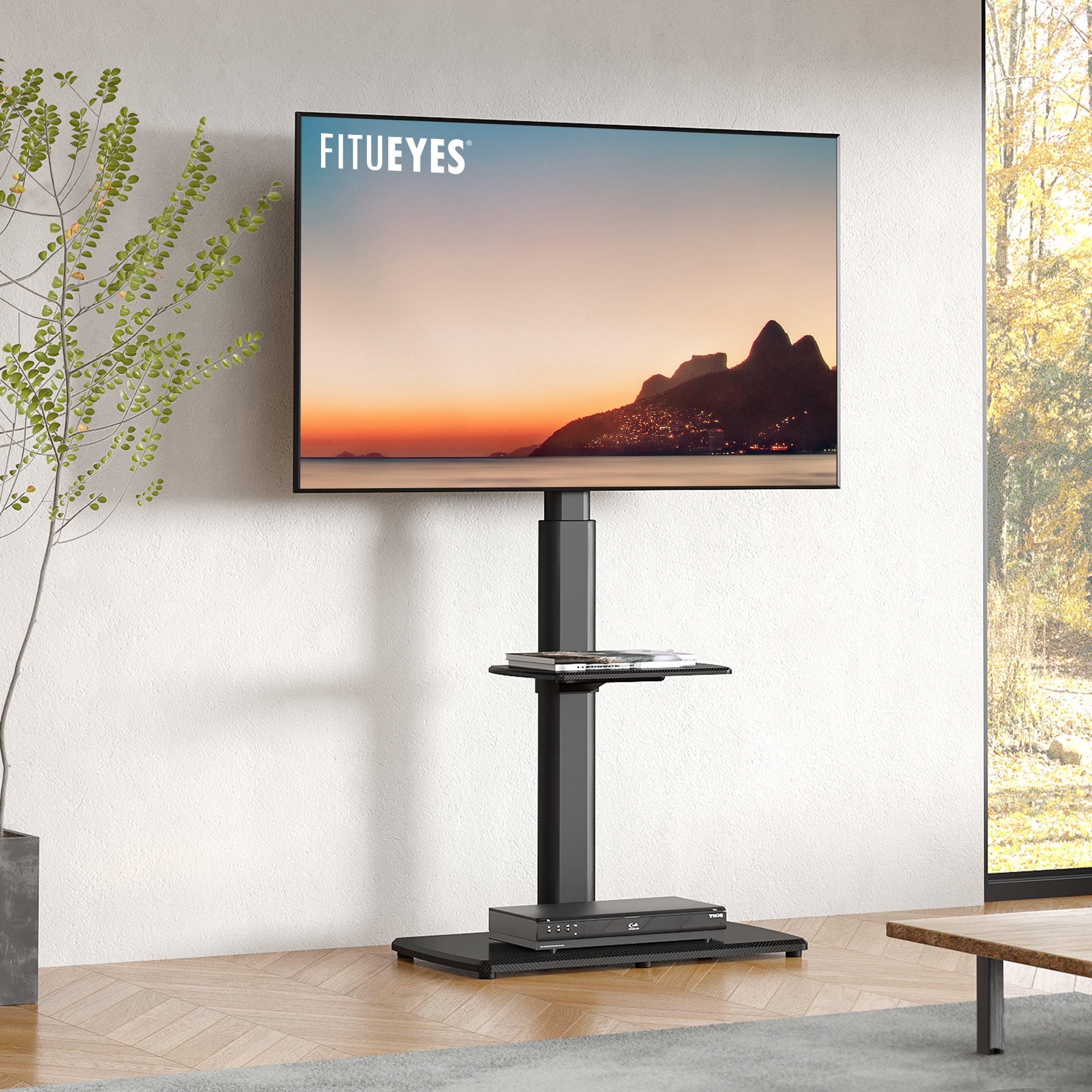FITUEYES Universal Modern Swivel TV Mount Floor Stand for 32 70 inch TVs with Shelf Black Walmart