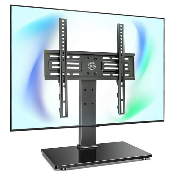 FITUEYES Universal TV Stand Base, Table Top TV Stand for 50" - 85", Black,Tempered Glass Shelf