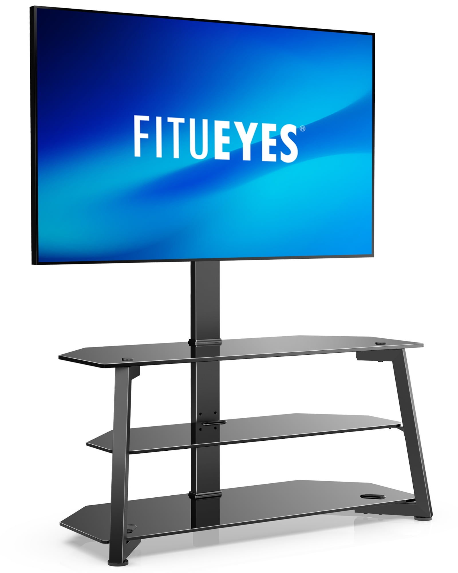 FITUEYES Universal TV Stand with Mount for Modern Floor Corner Glass 37