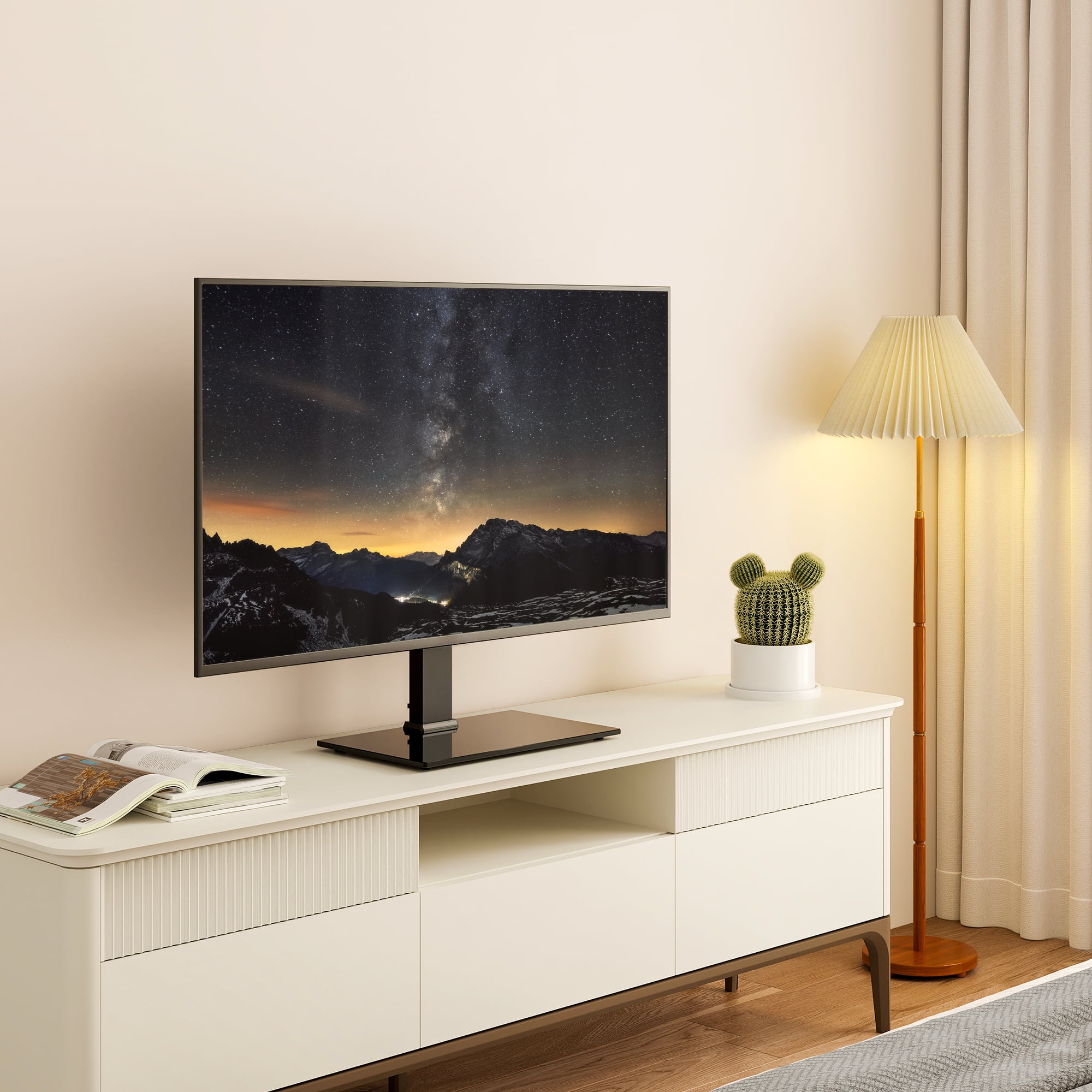 FITUEYES Universal Table Top TV Stand for 27 50 inch TVS Up to 88 lbs Height Adjustable Glass Base Black