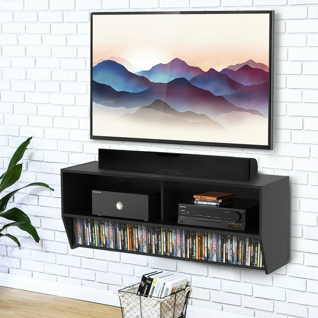 FITUEYES Wall Mounted Audio/Video Console wood grain for xbox one/PS4