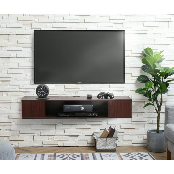 FITUEYES Wall Mounted Media Console,Floating TV Stand Component Shelf, Walnut, DS210005WW