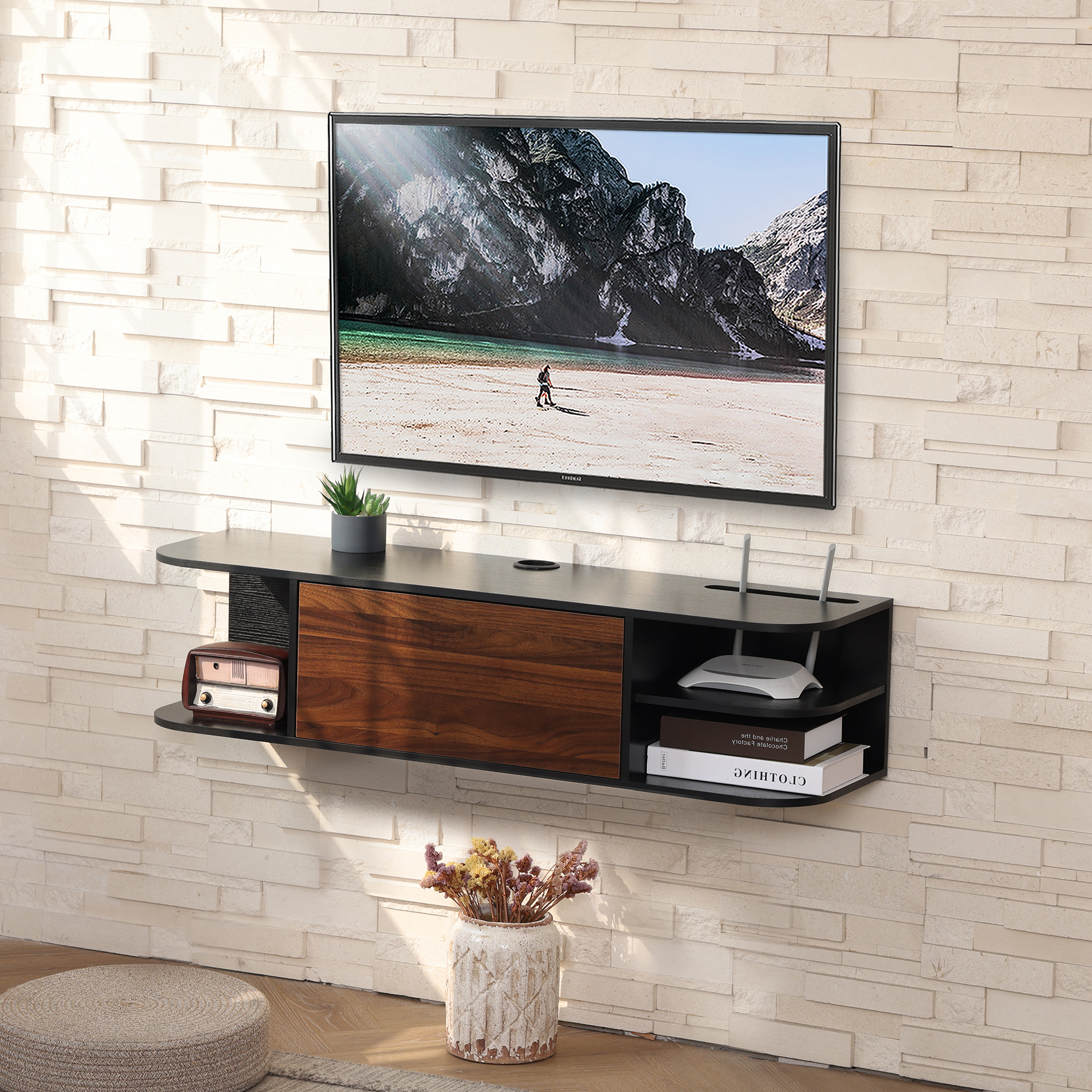 FITUEYES Wall Mounted Media Entertainment Center TV Stand for PS4/Xbox