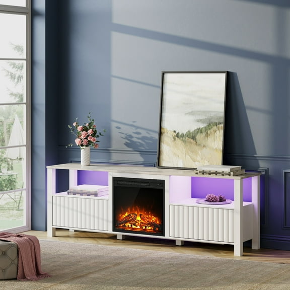 FITUEYES White Fireplace TV Stand with 18" Electric Fireplace Entertainment Center