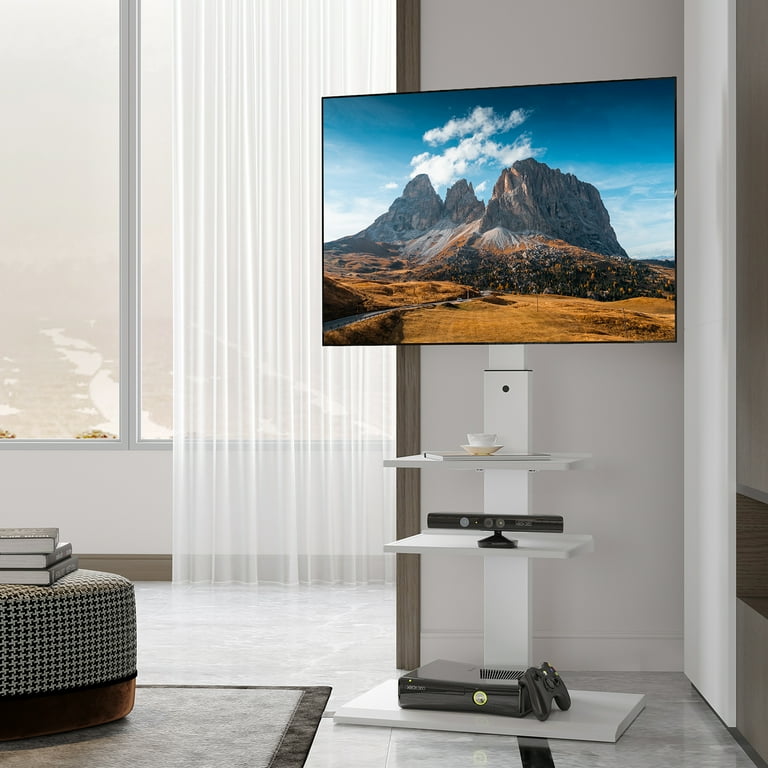 FITUEYES White Floor TV Stand with Mount Pure Metal Iron Modern TV Stands for 32 65 inch LCD LTD Flat Screen TVs White