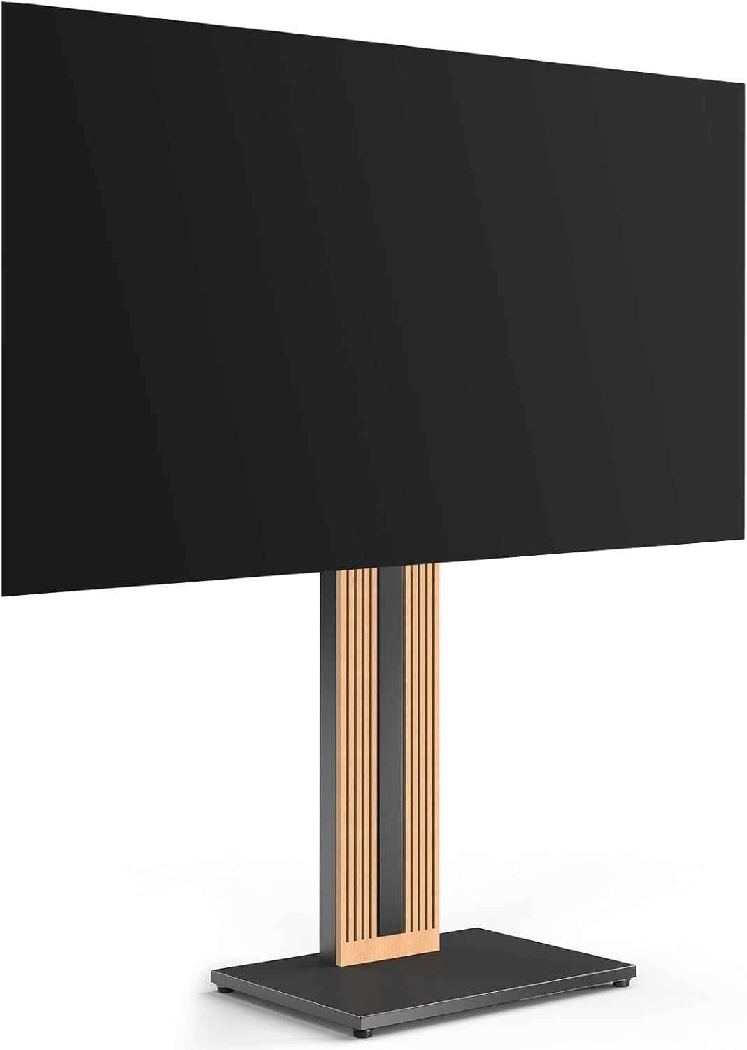 FITUEYES Zen Series Floor TV Stand for 32–65 Inch TVs, Black & Light Wood, Hidden Storage