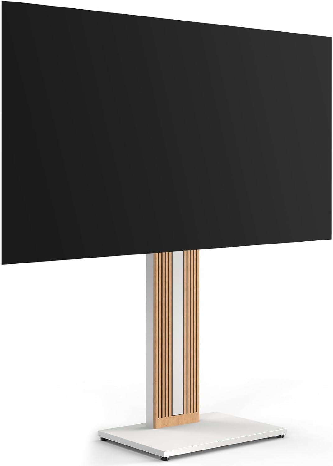 FITUEYES Zen Series Floor TV Stand for 32–65 Inch TVs, White & Light Wood, Hidden Storage