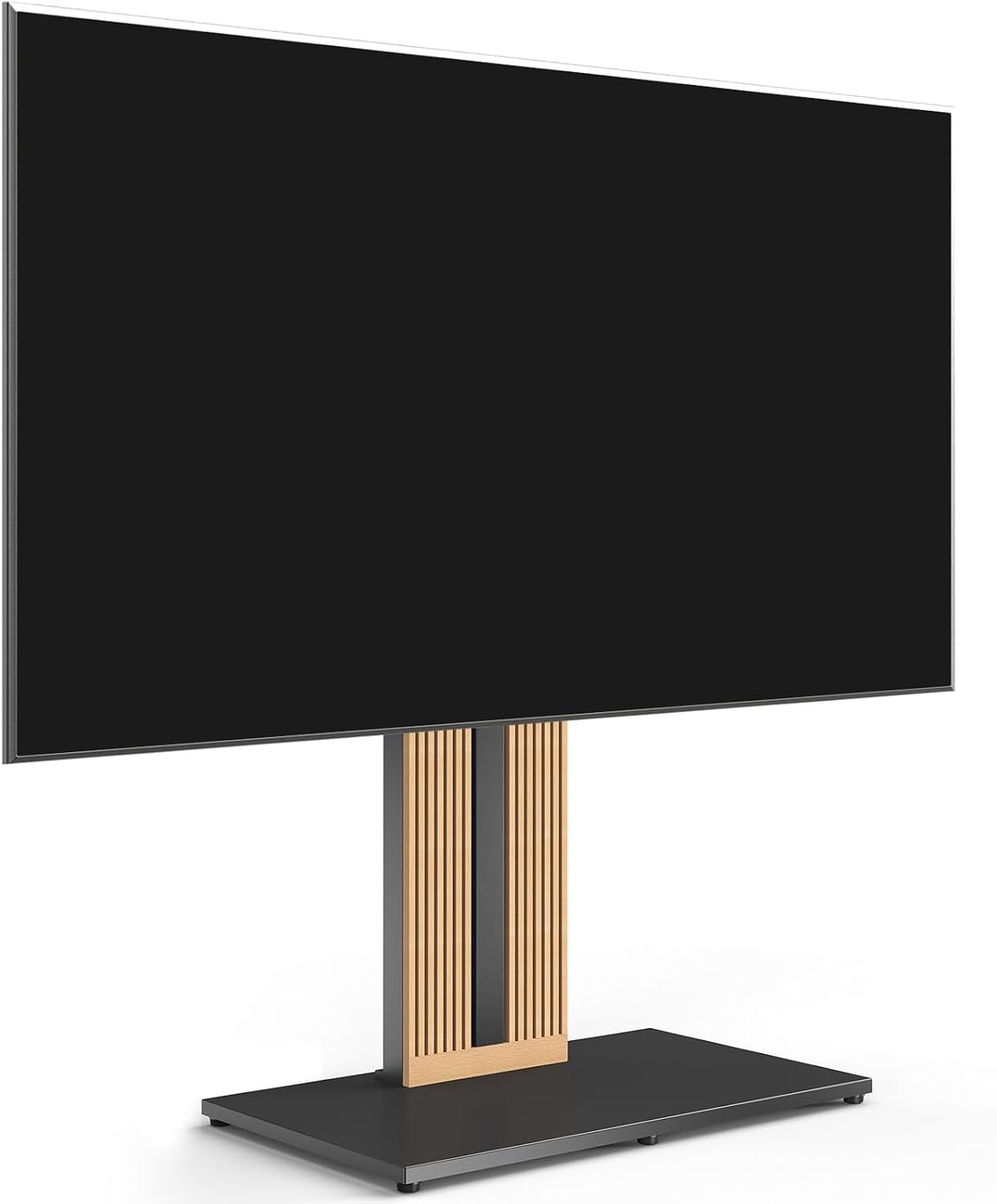 FITUEYES Zen Series Floor TV Stand for 55–88 Inch TVs, Black & Light Wood, Hidden Storage