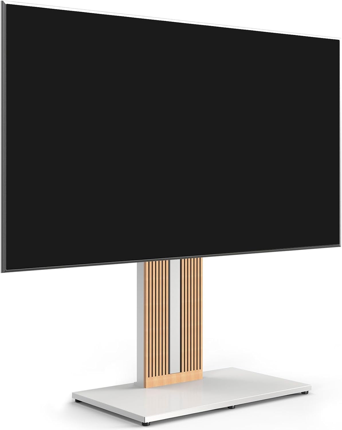 FITUEYES Zen Series Floor TV Stand for 55–88 Inch TVs, White & Light Wood, Hidden Storage