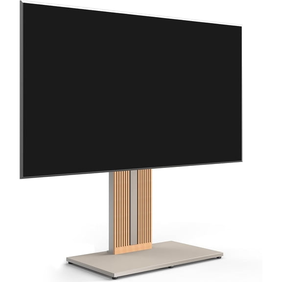 FITUEYES Zen Series Floor TV Stand for 55-88 inch TVs, Height Adjustable, Swivel, Hidden Back Storage, Morandi Grey