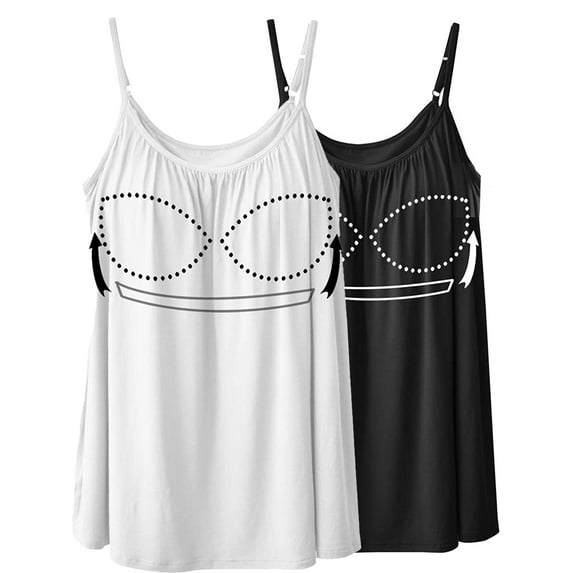 FITVALEN Camisoles for Women with Built in Bra Adjustable Strap Tank Tops Loose Casual Cami Sleeveless Summer Tops for Workout Sleeping Traveling 2-Pack
