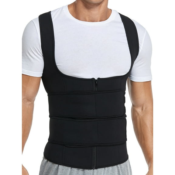 FITVALEN Men's Workout Waist Trainer Vest Zipper Body Shaper with Adjustable Belts Underbust Corset Neoprene Sauna Sweat Suit