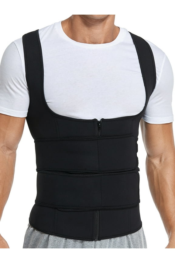 Men's Workout Waist Trainer Vest Zipper Body Shaper with Adjustable Belts Underbust Corset Neoprene Sauna Sweat Suit