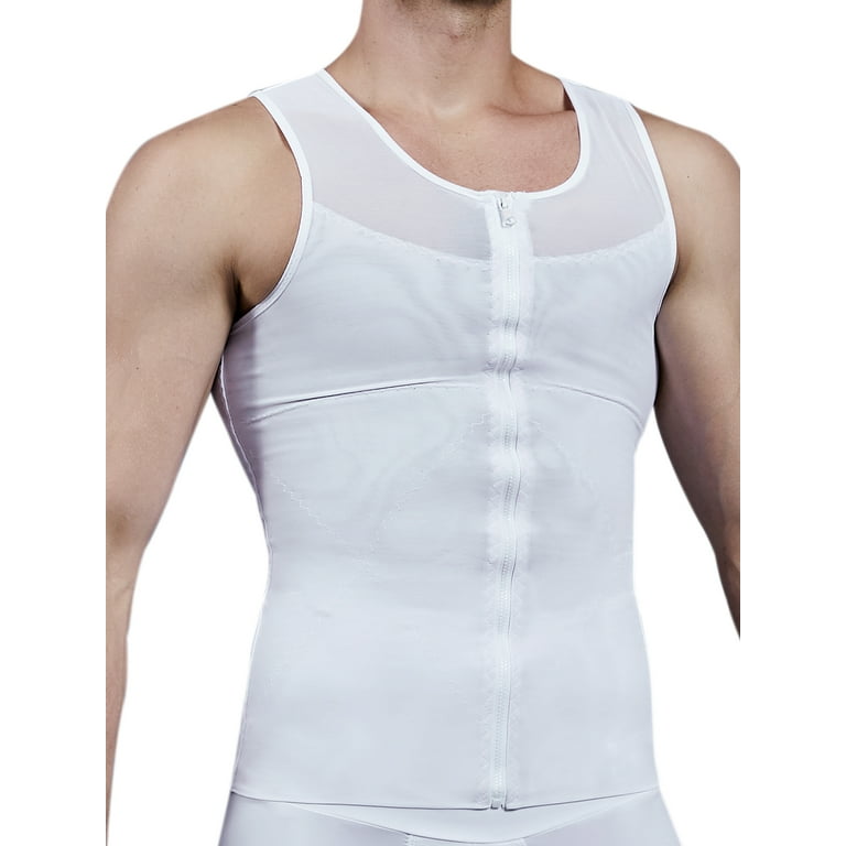 FITVALEN Mens Slimming Body Shaper with Zipper Compression Shirt Shapewear  Waist Trainer Corset Abs Tank Top Gym 