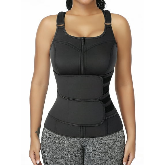 FITVALEN Neoprene Sauna Suit for Women Waist Trainer Vest Zipper Body Shaper with Adjustable Double Straps Tank Top for Weight Loss Everyday