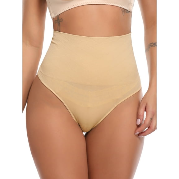 FITVALEN Tummy Control Thong Shapewear for Women Mid Waist Shaping Underwear Seamless Body Shaper Panties Girdle