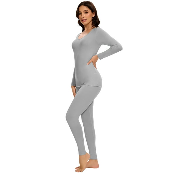 COMFREE Thermal Underwear for Women Long Johns Set Crew Neck Long Sleeve Suit Thin Base Layer Top and Bottom