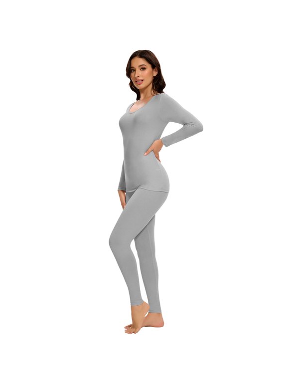 Thermal Underwear for Women Long Johns Set Crew Neck Long Sleeve Suit Thin Base Layer Top and Bottom