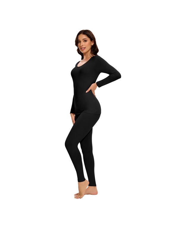 Thermal Underwear for Women Long Johns Set Crew Neck Long Sleeve Suit Thin Base Layer Top and Bottom