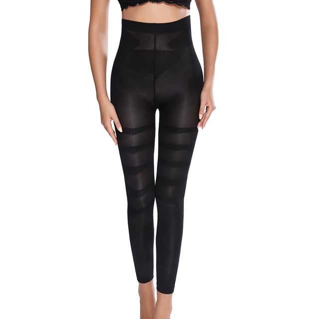 QWD Black Fishnet Tights For Women - High Waist Tummy Control Shapewear Leggings