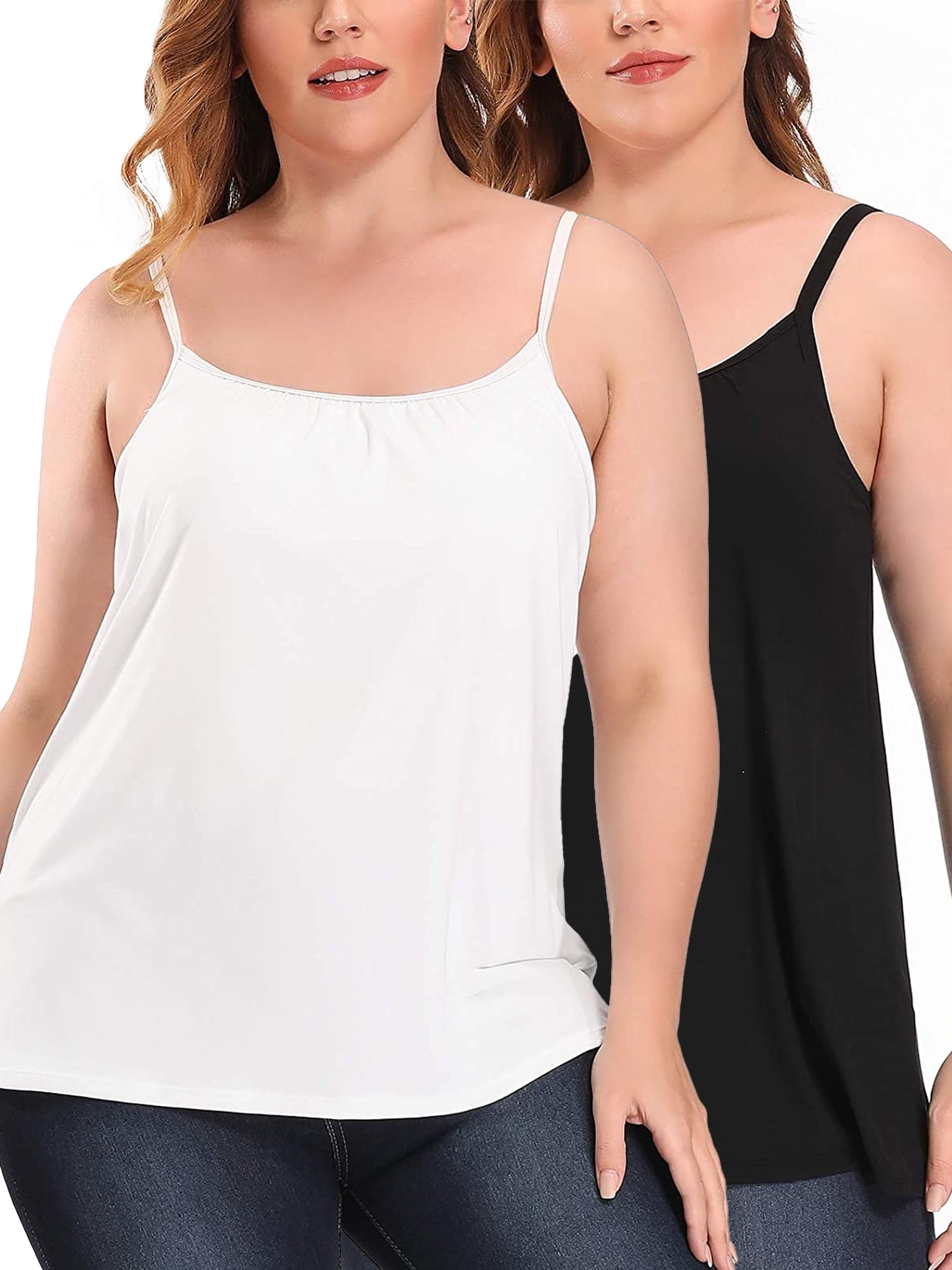 FITVALEN Women's Camisole with Built in Bra Plus Size Casual Loose Tank  Tops Sleeveless Shirts Adjustable Straps (S-4XL）