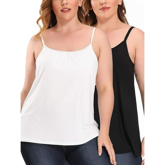 FITVALEN Women's Camisole with Built in Bra Plus Size Casual Loose Tank Tops Sleeveless Shirts Adjustable Straps (S-4XL)