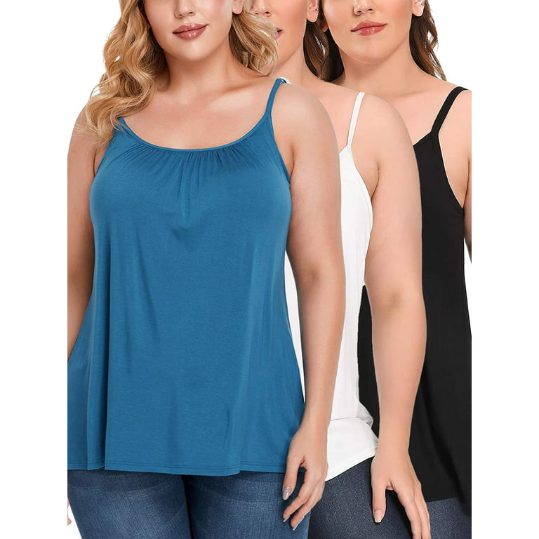 S-4XL Camisole with Built in Bra Plus Size Tunic Tops Womens Loose Cami  Blouses