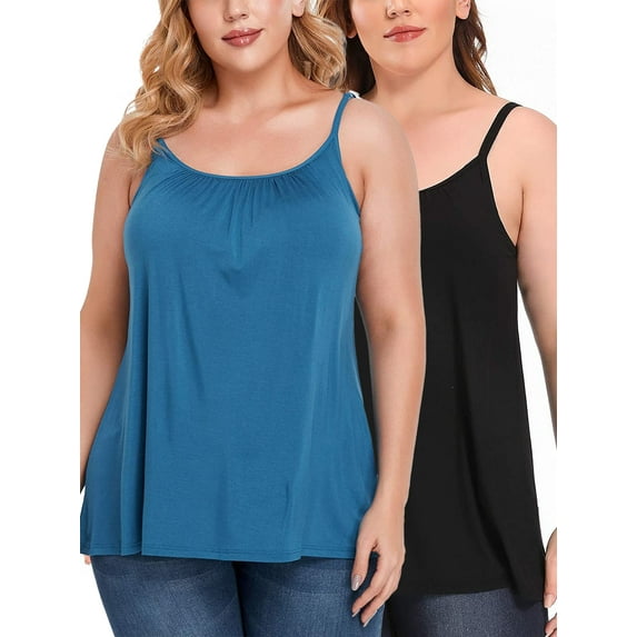 FITVALEN Women's Camisole with Built in Bra Plus Size Casual Loose Tank Tops Sleeveless Shirts Adjustable Straps (S-4XL)