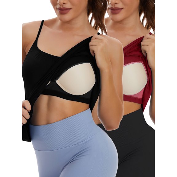 FITVALEN Women's Camisole with Built in Bra Plus Size Casual Loose Tank Tops Sleeveless Shirts Adjustable Straps (S-4XL)