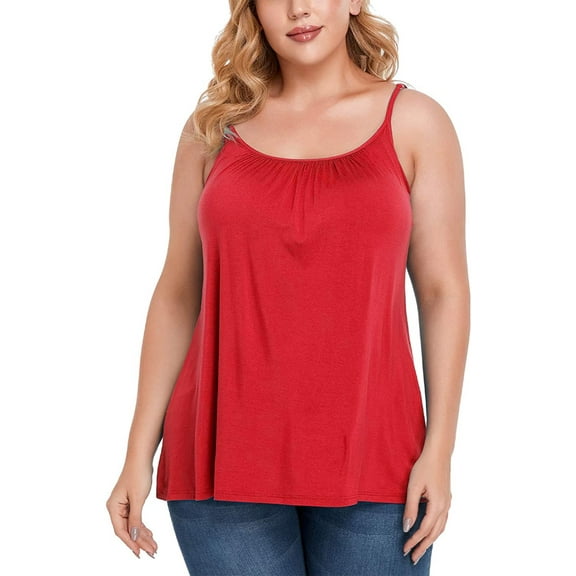 FITVALEN Women's Camisole with Built in Bra Plus Size Casual Loose Tank Tops Sleeveless Shirts Adjustable Straps (S-4XL)