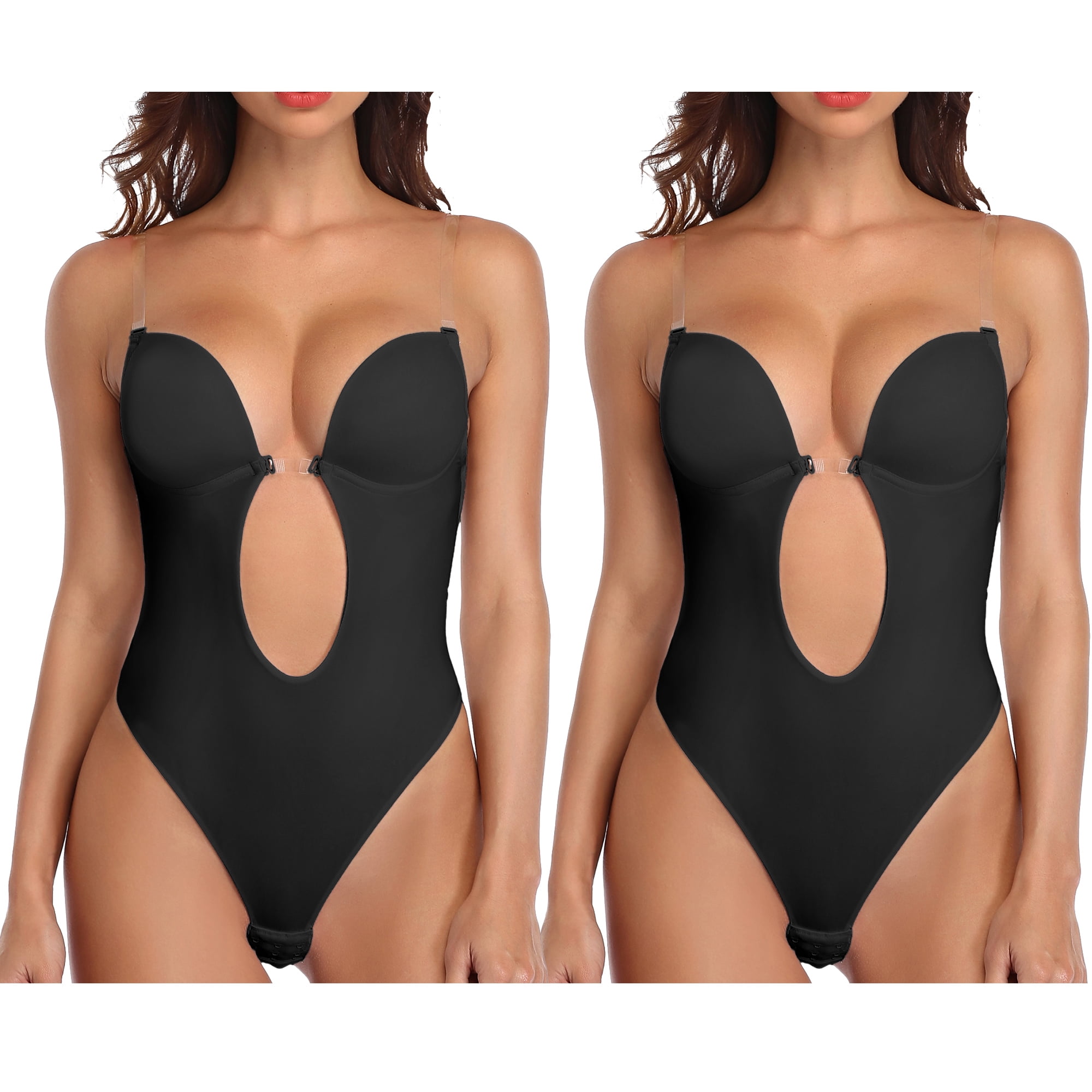 FITVALEN Women's Deep V Backless U Plunge Bodysuit Adjustable Straps Thong Full Body Shapewear