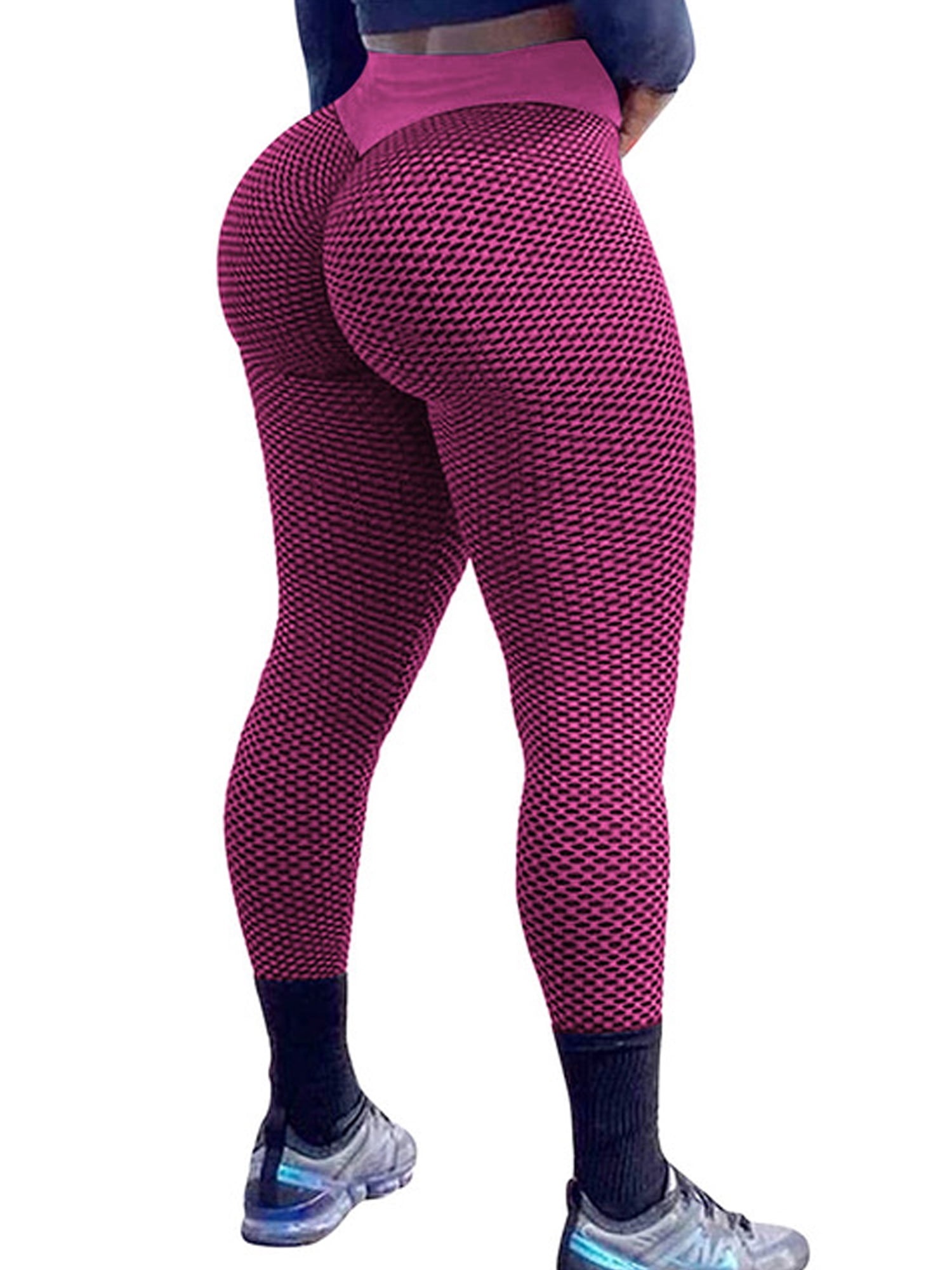Feinuhan Women's High Waisted Yoga Pants Tummy Control Booty Leggings  Workout Running Butt Lift Tights, Purple, Large
