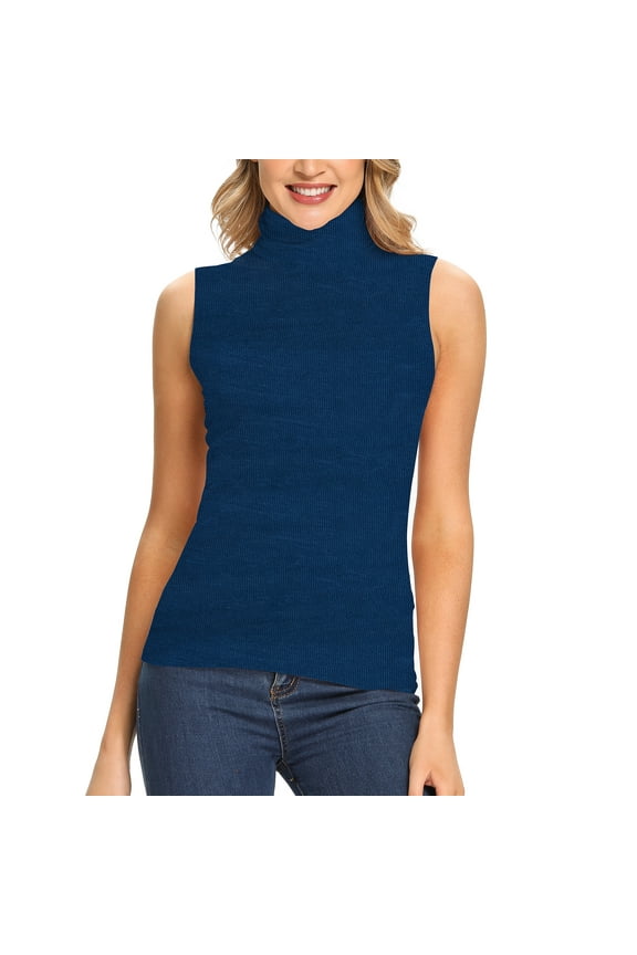 Women's Mock Turtleneck Tank Tops Sleeveless Stretch Slim Fit Top Base Layer Shirt