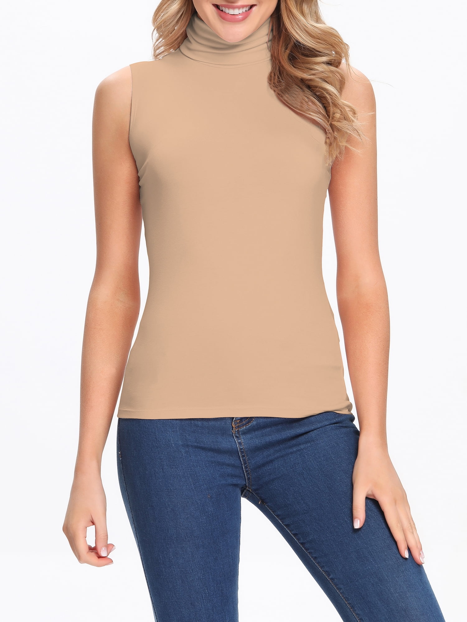 FITVALEN Women's Mock Turtleneck Tank Tops Sleeveless Stretch Slim Fit ...